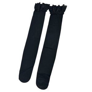 Black Over-The-Knee Socks With Lace Trim One Size